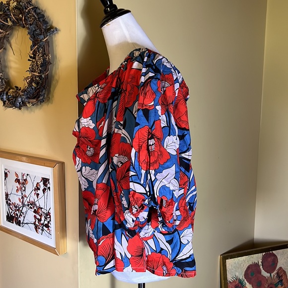 Vtg HILO HATTIE Size XXL Hawaiian On/Off Shoulder Top Balloon Sleeve Vibrant - Picture 7 of 13